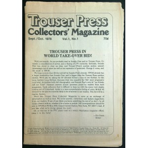 TROUSER PRESS COLLECTORS' MAGAZINE Vol.1, No. 1 (Trans Ocean Trouser Press) USA 1978 magazine